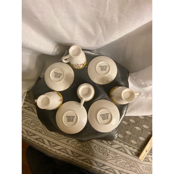 8 Piece Set of Gracie China Demi Tasse Cups with Saucers Birds Berries EUC - Picture 11 of 15